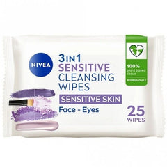 NIVEA Biodegradable 3 In 1 Sensitive Cleansing Wipes for Sensitive Skin Pack of 25
