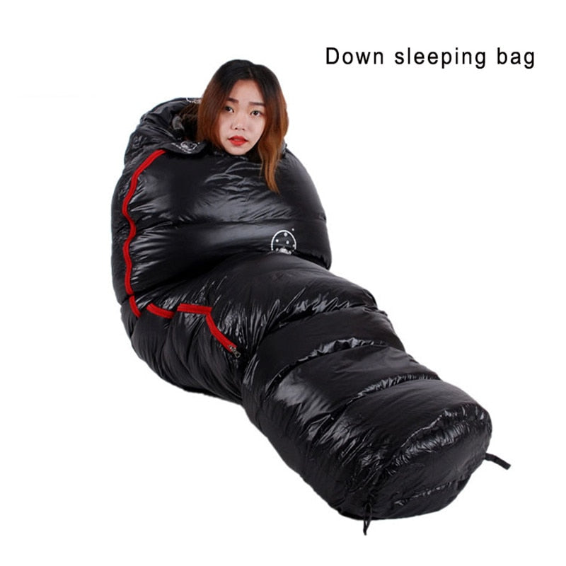 Warm Goose Down Mummy Sleeping Bag - Winter Thermal, 4 Thickness Options - Camping & Travel