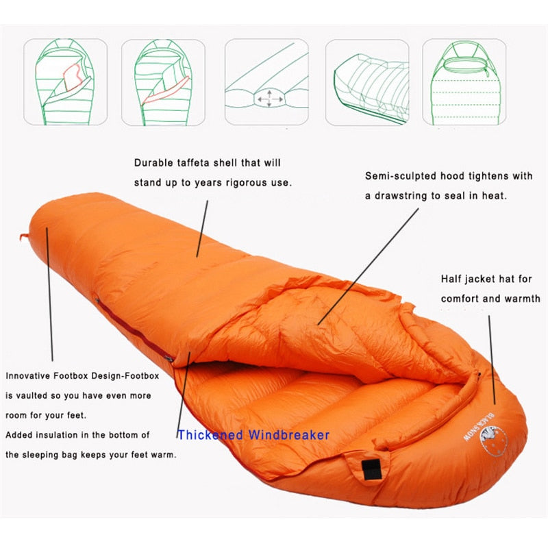 Warm Goose Down Mummy Sleeping Bag - Winter Thermal, 4 Thickness Options - Camping & Travel