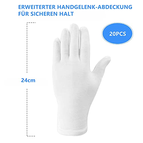 VOARGE 10 Pairs White Cotton Gloves, Size XL, White, Care Cotton Gloves, Comfortable and Breathable, for Dry Hands, Eczema, Beauty, Coin, Jewelle