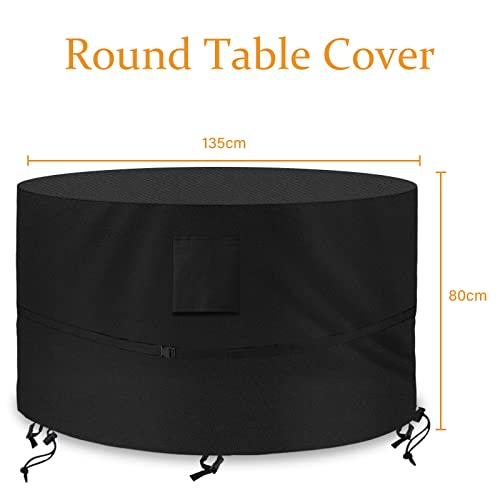 Kovshuiwe Patio Table Covers Ø135cm x 80cm,Patio Furniture Cover Waterproof,Garden Furniture Covers 420D Heavy Duty Oxford Fabric Rattan Furnitur