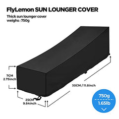 FlyLemon Garden Lounger Cover, Sun Lounger Protective Cover Waterproof, Windproof, UV-Resistant, (200 x 75 x 40/70 cm)