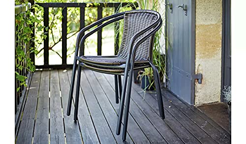 GSD Rattan 3 Piece Tasmania Bistro Garden Furniture Set Outdoor Patio Chairs And Steel Table For Al-Fresco Dining, BBQ’s