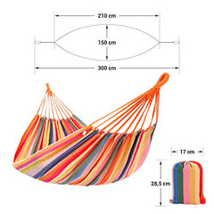 SONGMICS Hammock, 210 x 150 cm, Double Hammock with Fastening Straps and Carabiners, 300 kg Load Capacity, for Terrace, Balcony, Garden, Outdoor,