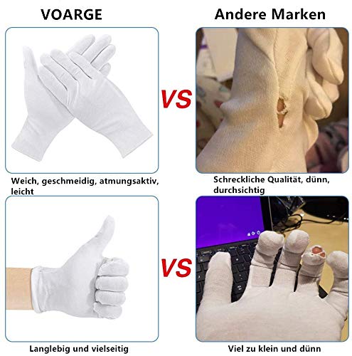 VOARGE 10 Pairs White Cotton Gloves, Size XL, White, Care Cotton Gloves, Comfortable and Breathable, for Dry Hands, Eczema, Beauty, Coin, Jewelle