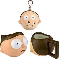 Rick & Morty - 3D Morty Mug & Squeezsters 4" 10cm Soft Plush Keyclip Toy Morty - Great Value Morty Set of 2